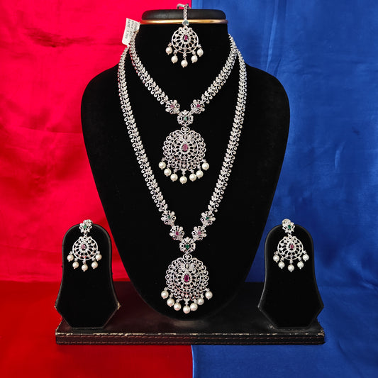 Beautiful Silver Combo Set In Multi Colour Stone