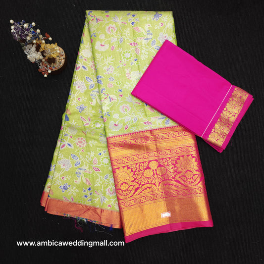 Buy Stunning Kanchi pattu mix L Kalamkari Lehenga [Free Size]