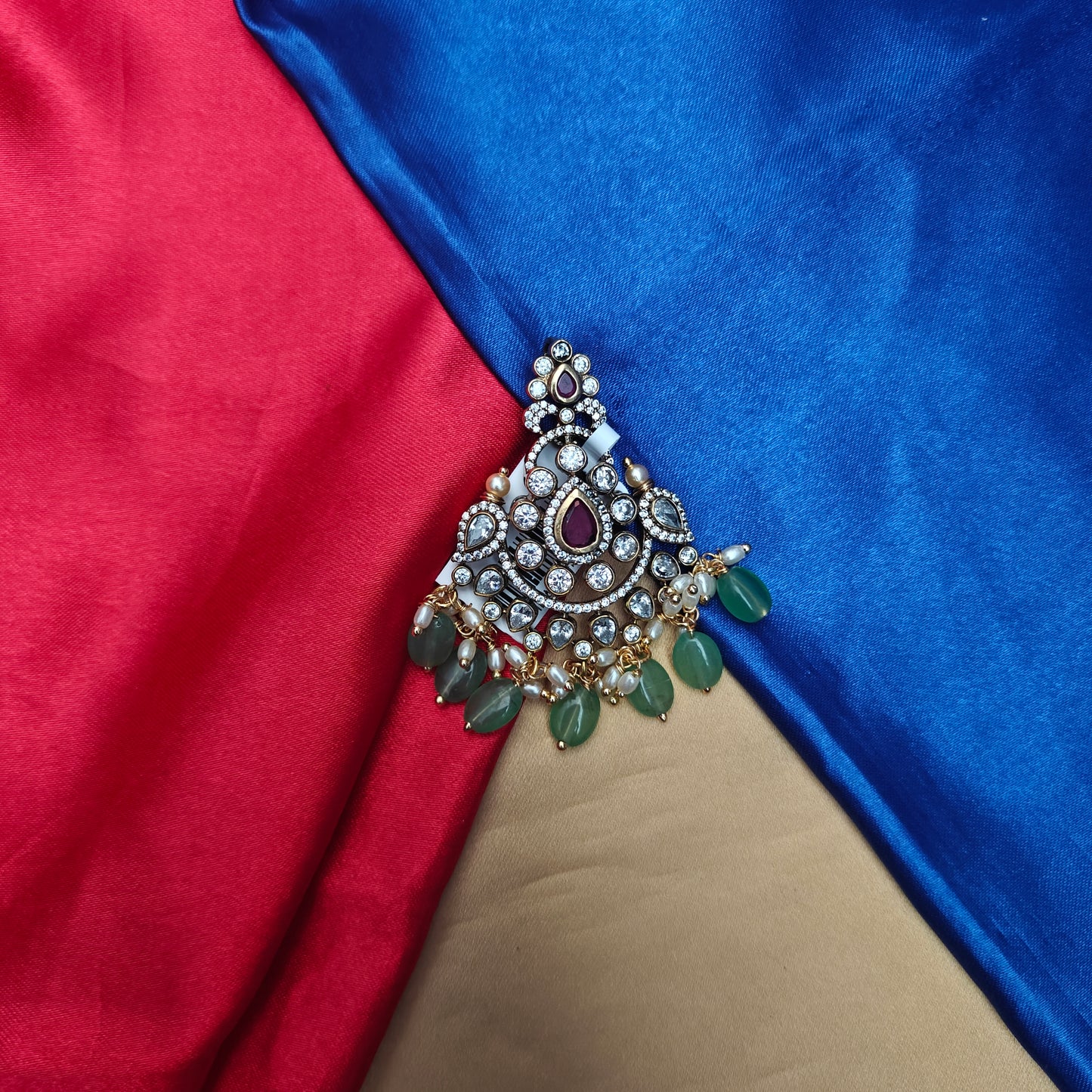 Beautiful Victorian Pendant In Pista Green Beads