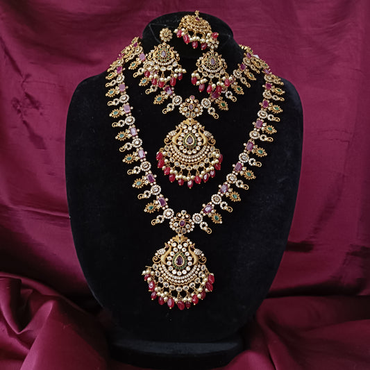 Beautiful Maroon Beads Nakshi Combo Set