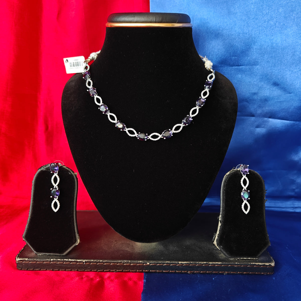 Elegant AD Short Necklace In Purple Coloured Stone