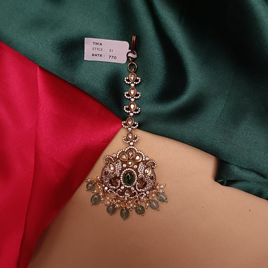 Beautiful Victorian Black Finished Tika In Green Beads
