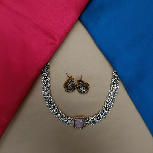 Beautiful Mini Haaram In Baby Pink Stone