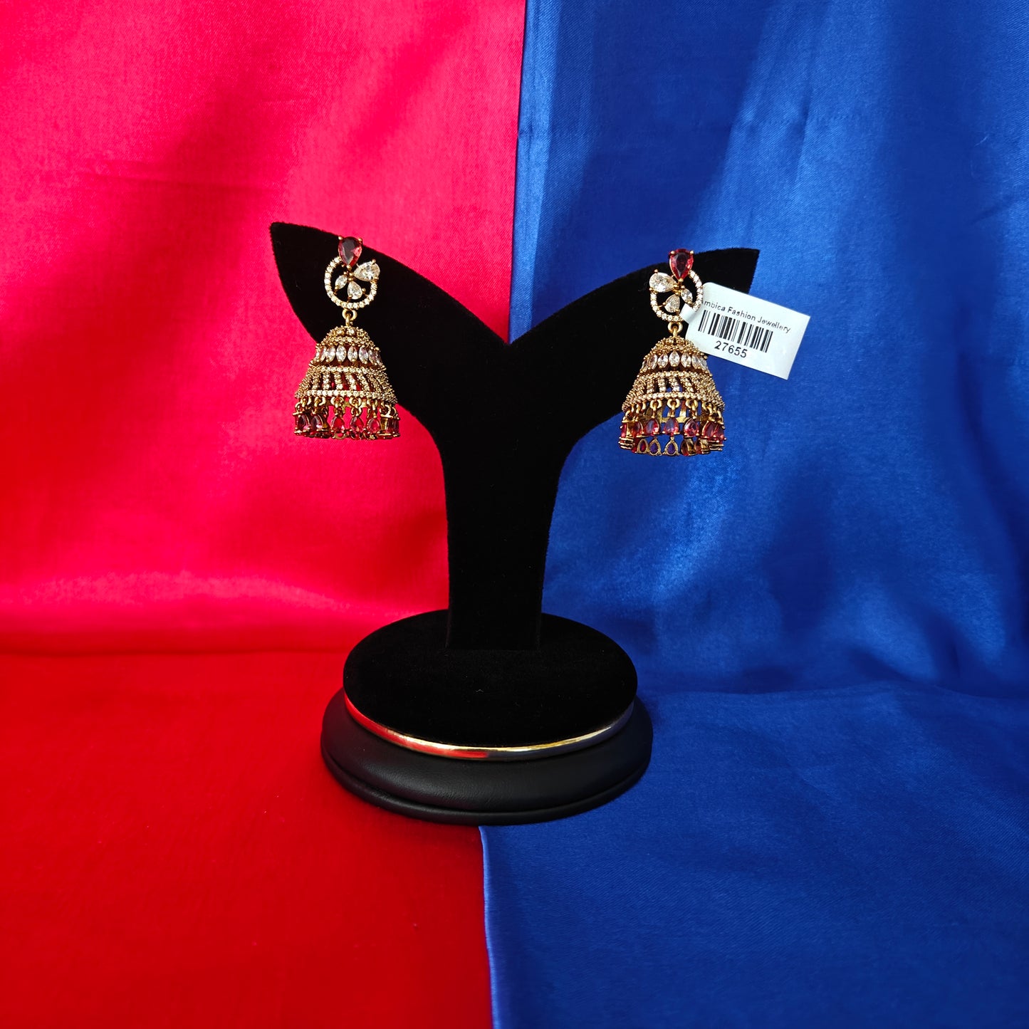 Beautiful Victorian Jhumki In Red Stone