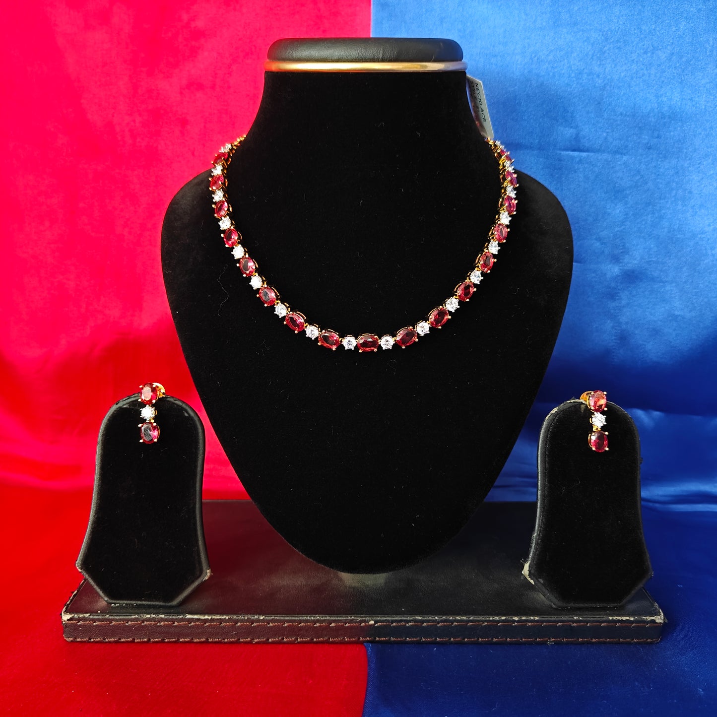 Beautiful CZ Short Necklace In Maroon Stone