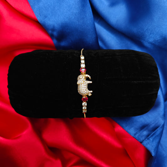 Beautiful Gold Chain Type Bracelet In Ruby Stone With Elephant Design