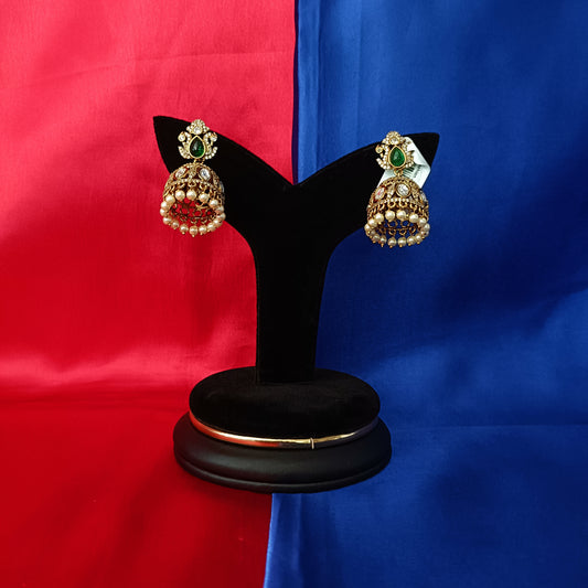 Beautiful Victorian Jhumki In Green Stone