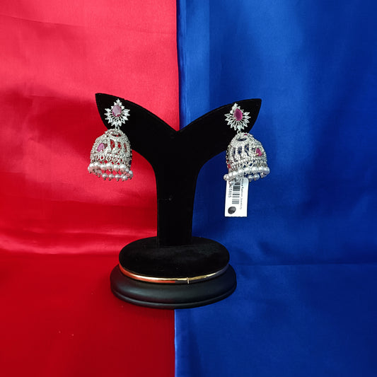 Beautiful Silver Jhumki In Ruby Stone