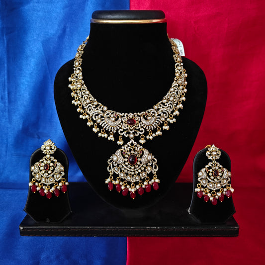 Beautiful Victorian Short Necklace In Maroon Beads - Ambica Wedding Mall
