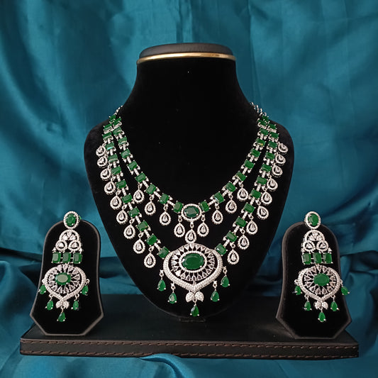 Beautiful AD silver Short Necklace - Ambica Wedding Mall