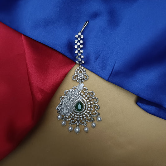 Beautiful Silver Tika In Green Stone