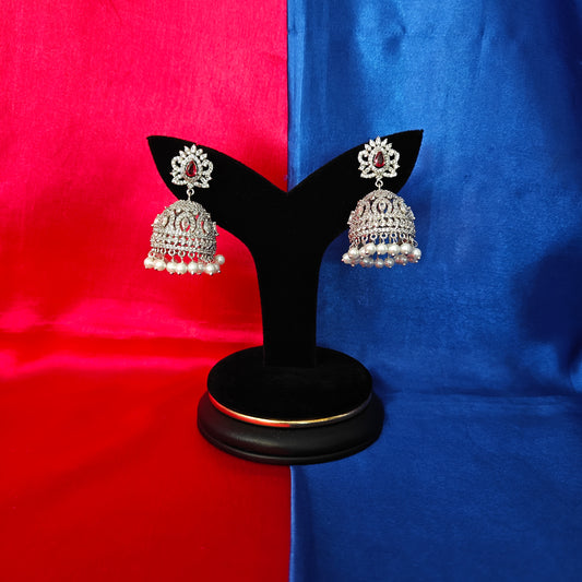 Beautiful Silver Jhumki In Ruby Stone