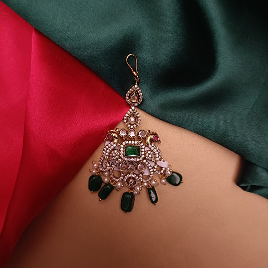 Beautiful Victorian Tika In Green Beads