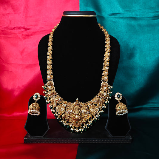 Elegant Nakshi Long Necklace With Laxmi Idol