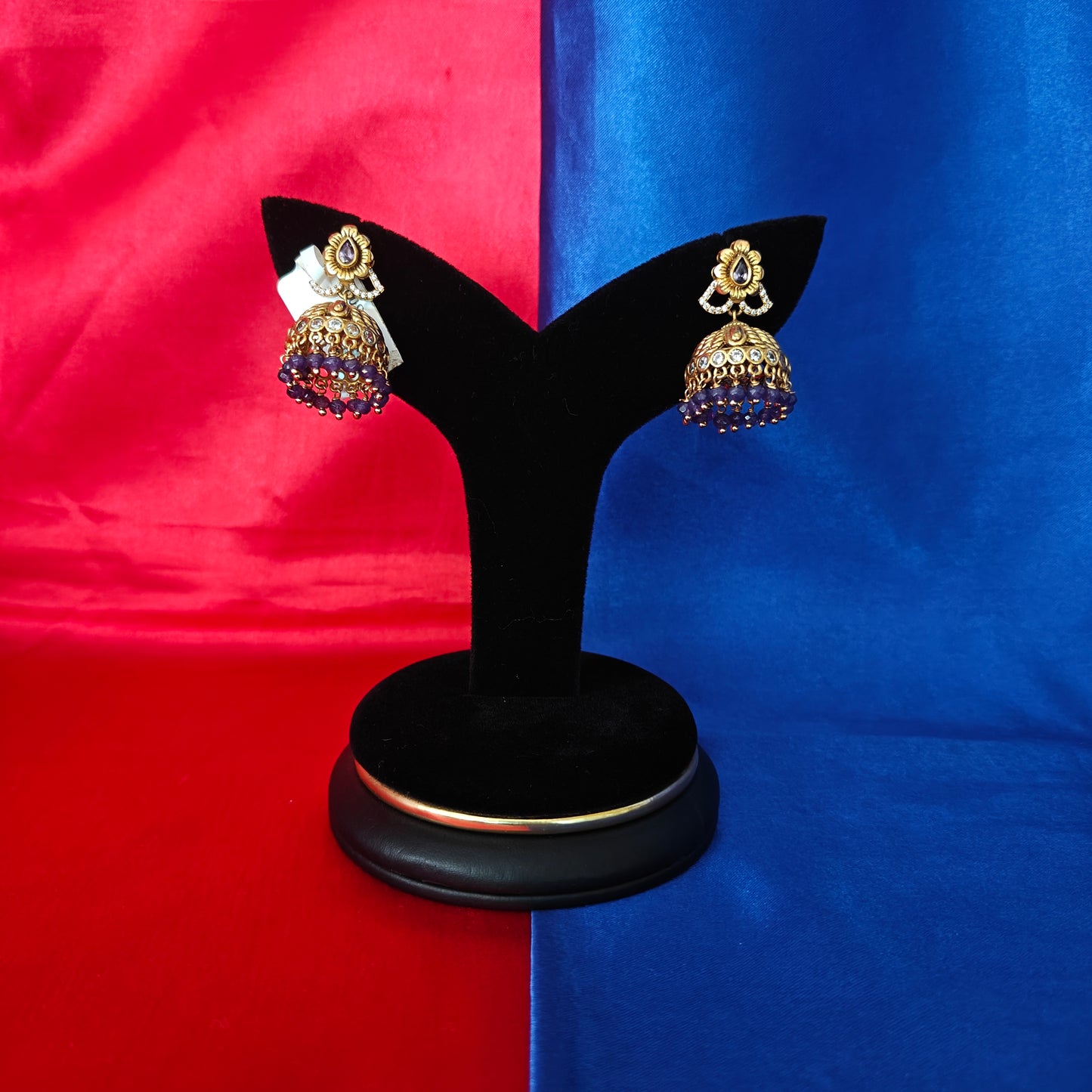 Beautiful Nakshi Jhumki In Purple Crystal