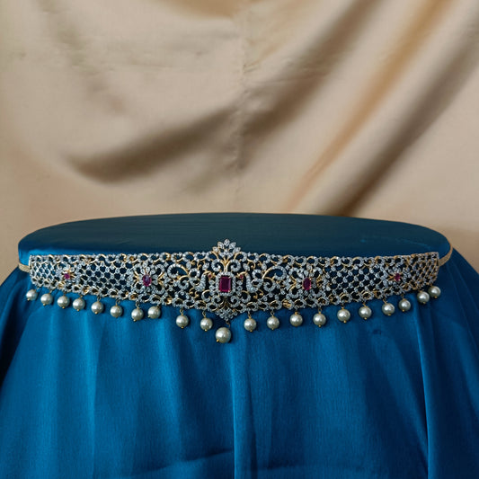 Elegant GJ Chain Type Vaddanam In Ruby Stone