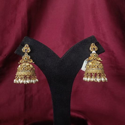 Beautiful Nakshi Jhumkas With rice Pearls