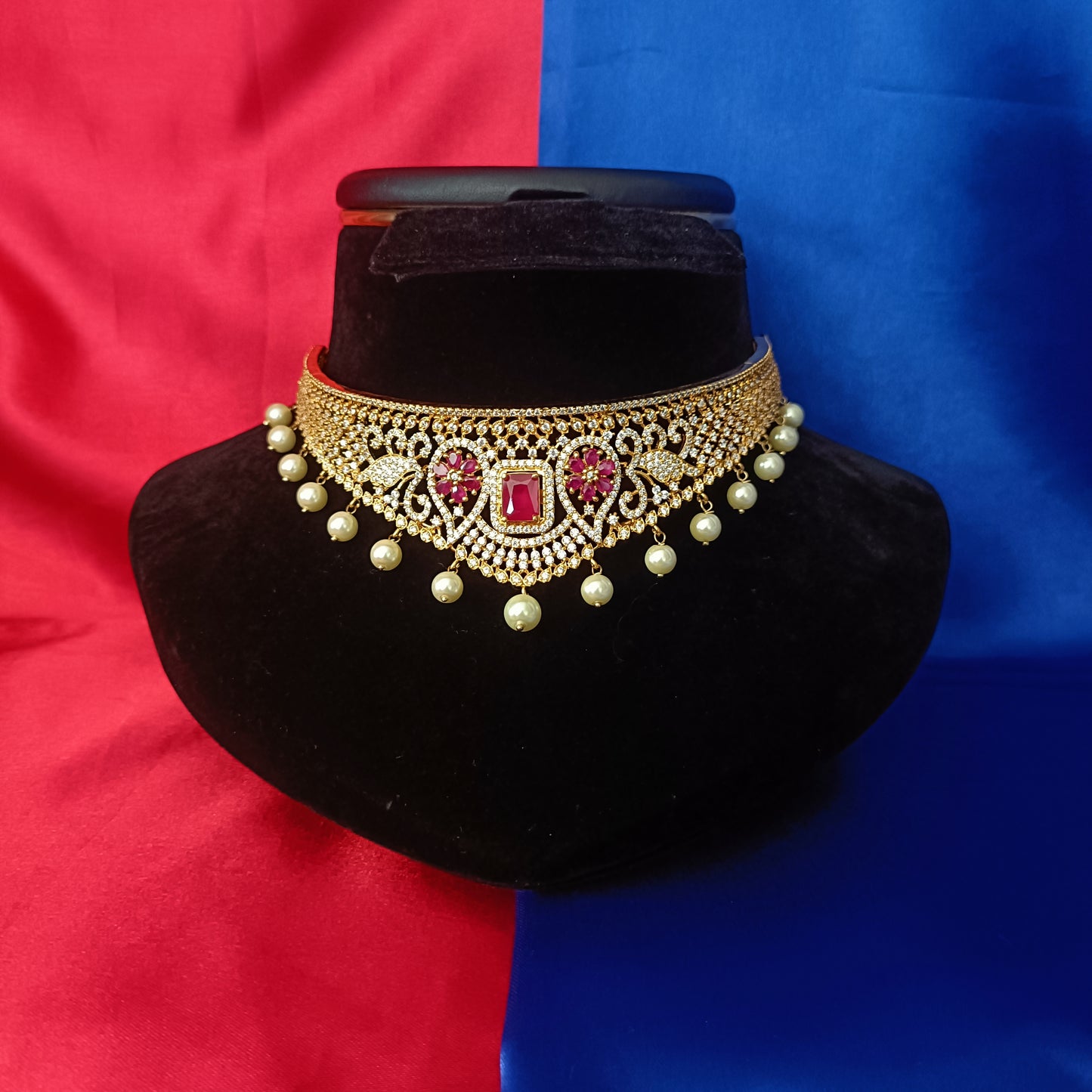 Beautiful CZ Choker In Ruby Stone