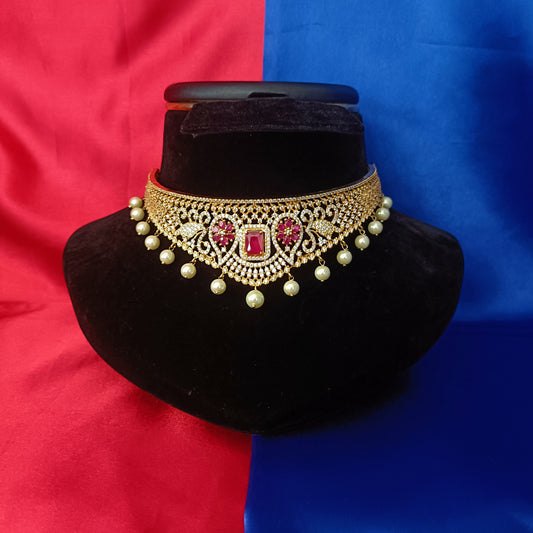 Beautiful CZ Choker In Ruby Stone