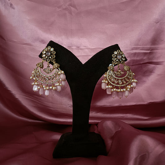 Elegant Baby Pink Chandbali Earrings