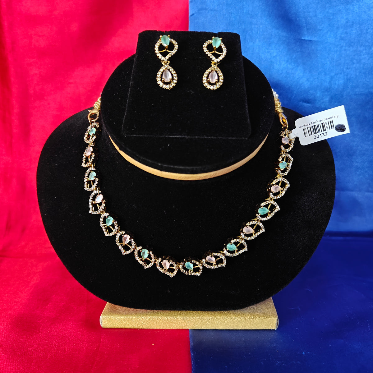 Beautiful Mini Haaram In Multi Colour Stone