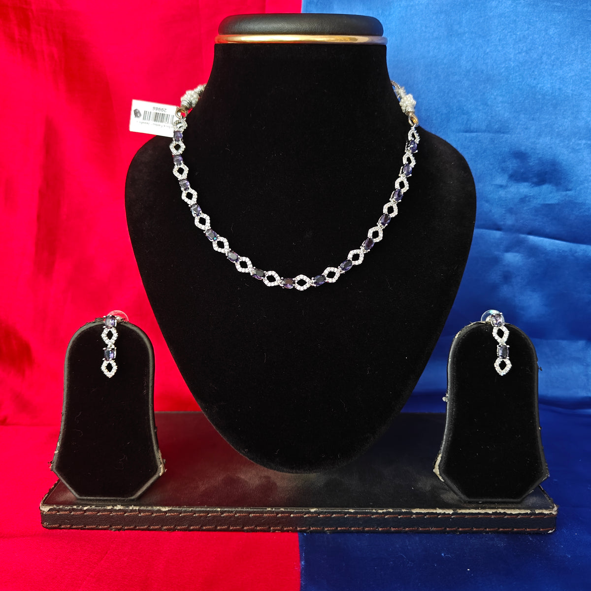 Elegant AD Short Necklace In Purple Coloured Stone