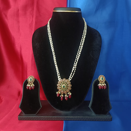 Beautiful Rice Pearls Mala In Maroon Beads