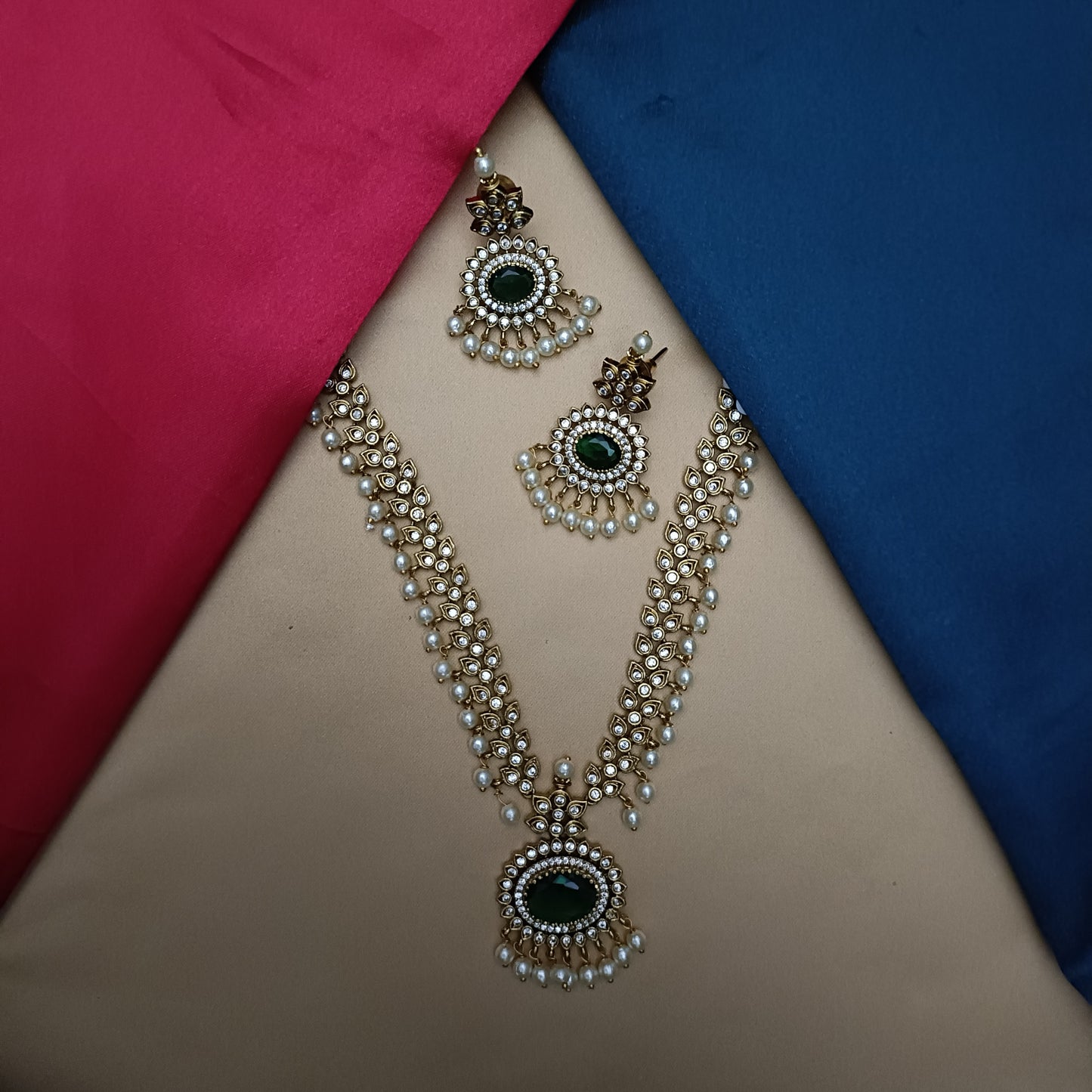 Elegant Mini Haaram In Green Stone