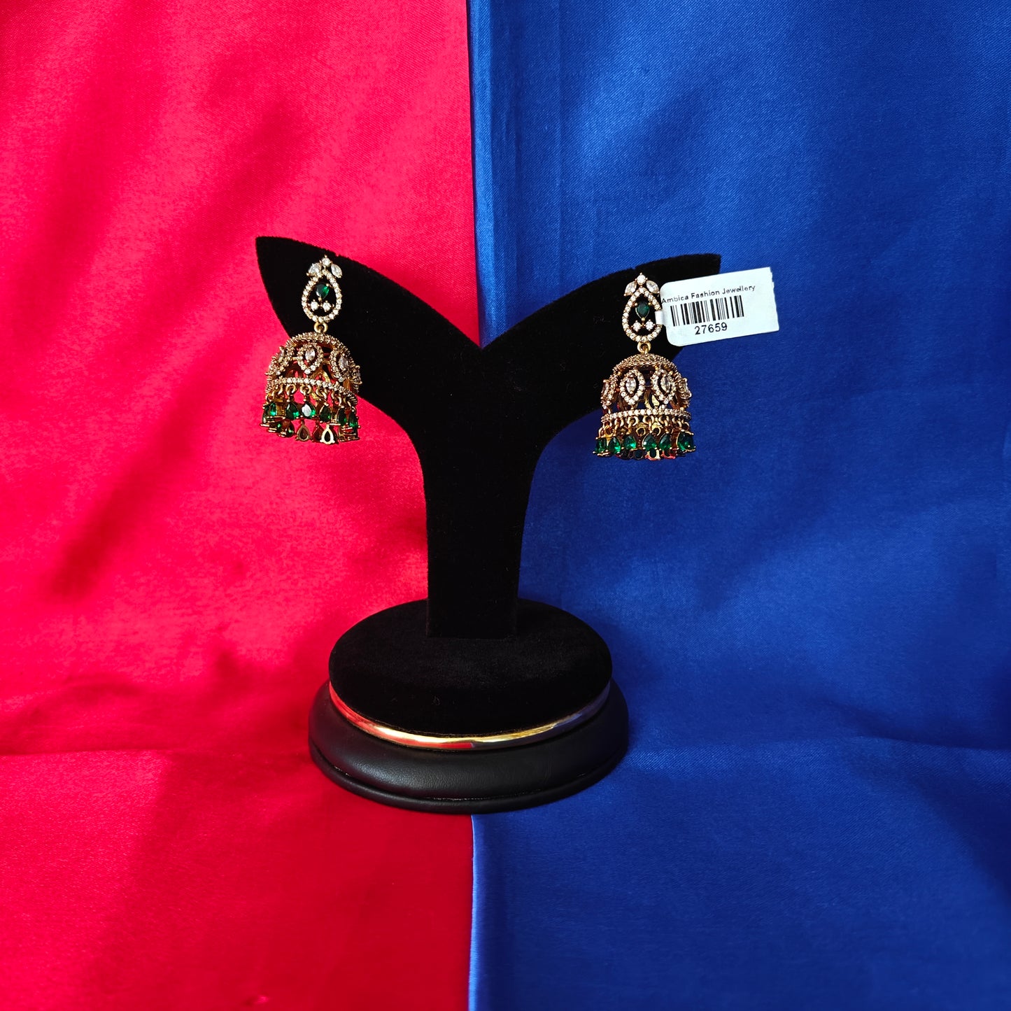 Beautiful Victorian Jhumki In Green Stone