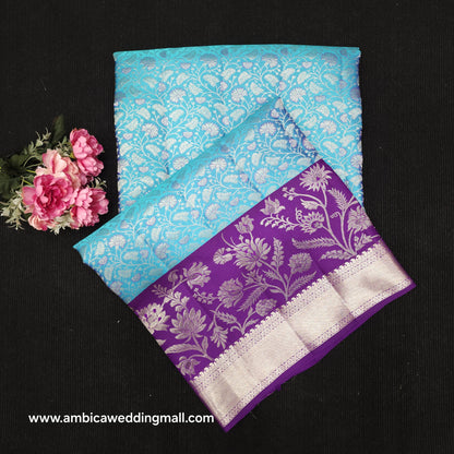 Handloom Pure Resham German Silver Zari Kanchi Pattu Saree