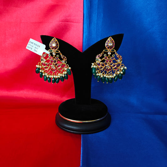 Beautiful Chandbali Earring  In Green Beads