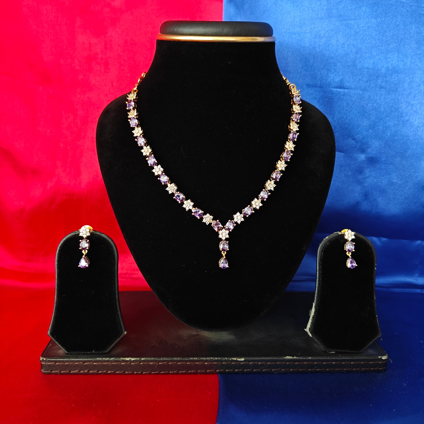 Beautiful CZ Short Necklace In Lavender Stone