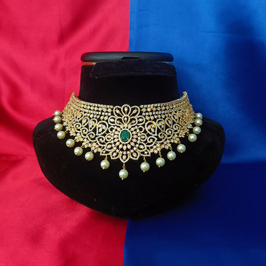 Beautiful CZ Choker In Green Stone