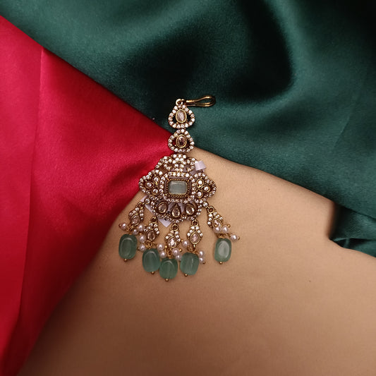 Beautiful Victorian Tika In Pista Green Beads