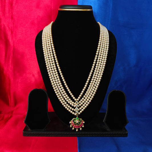 Beautiful Pearls Mala In Multi Coloured Stone