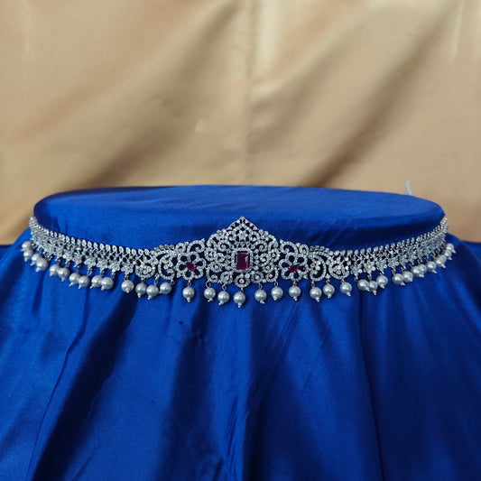 Beautiful Silver Chain Type Vaddanam In Baby Stone