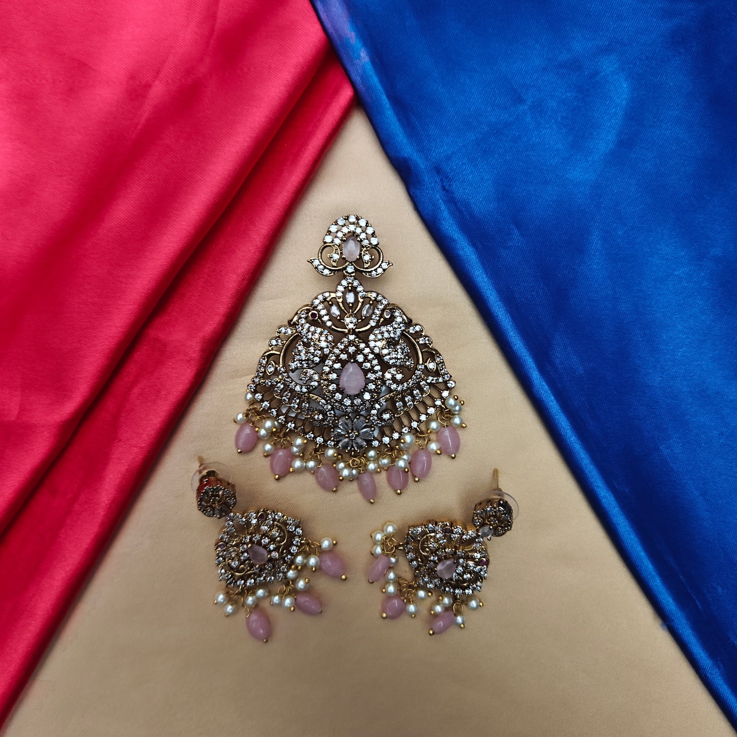 Beautiful Victorian Pendant In Baby Pink Beads