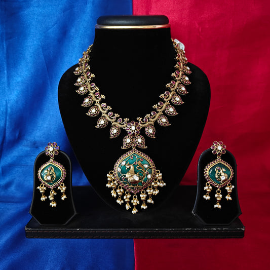 Beautiful Victorian Short Necklace In Multi Colour Stone - Ambica Wedding Mall