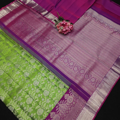 Handloom Pure Resham German Silver Zari Kanchi Pattu Saree