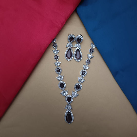 Elegant AD Short Necklace In Purple Stone