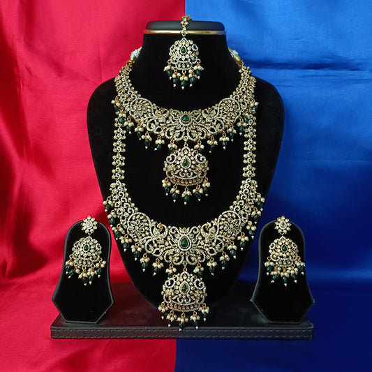 Elegant Victorian Bridal Combo Set In Green Beads