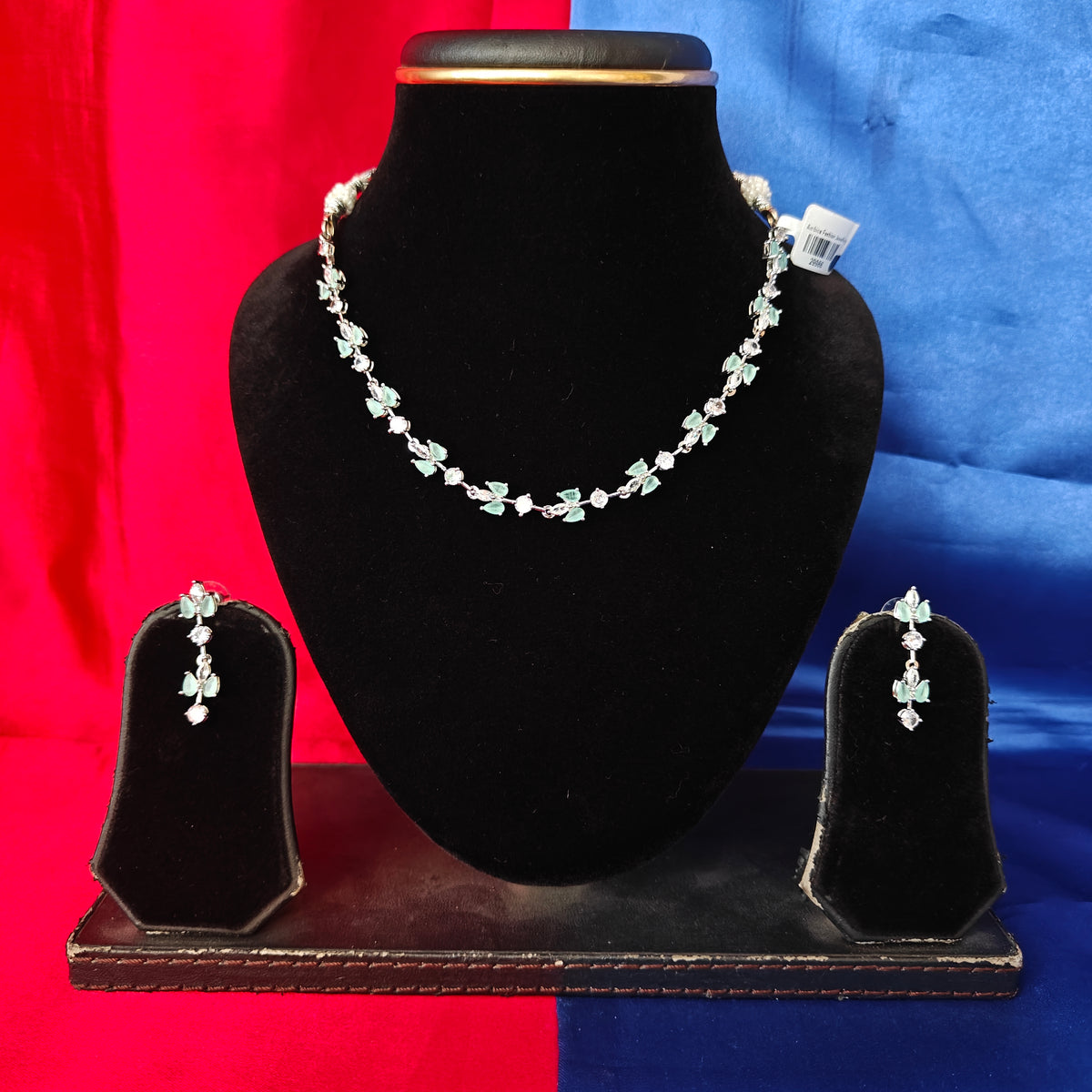 Elegant AD Short Necklace In Pista Green Coloured Stone