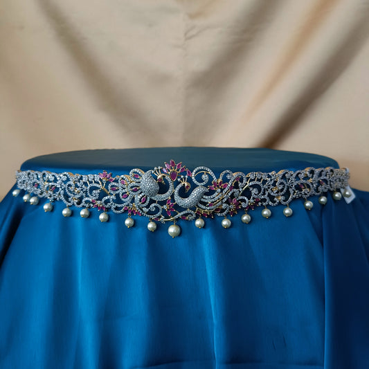 Elegant GJ Chain Type Vaddanam In Ruby Stone