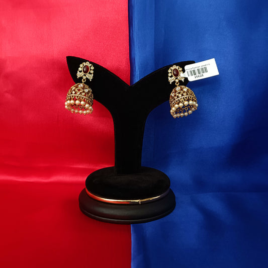 Beautiful Victorian Jhumki In Red Stone
