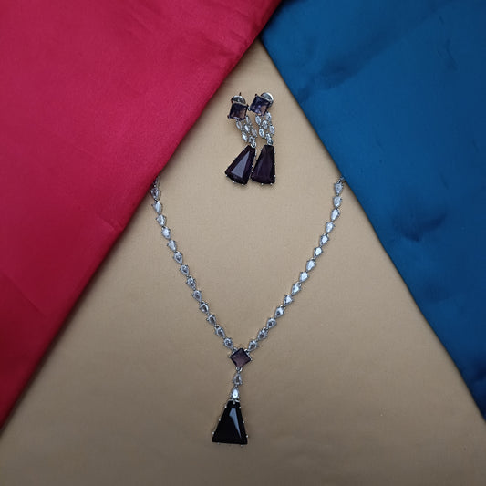 Elegant Silver Short Necklace In Purple Stone