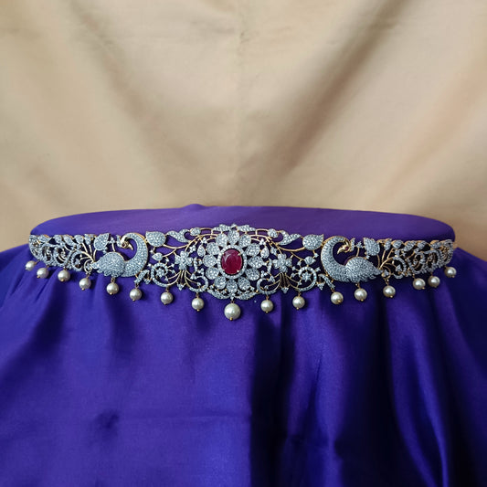 Elegant GJ Chain Type Vaddanam In Ruby Stone