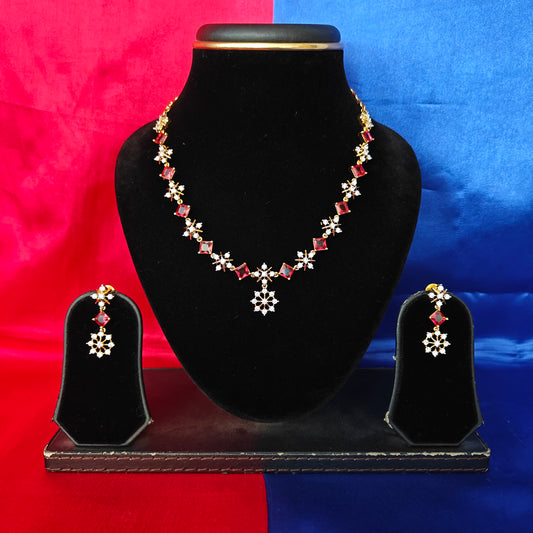 Beautiful CZ Short Necklace In Ruby Stone