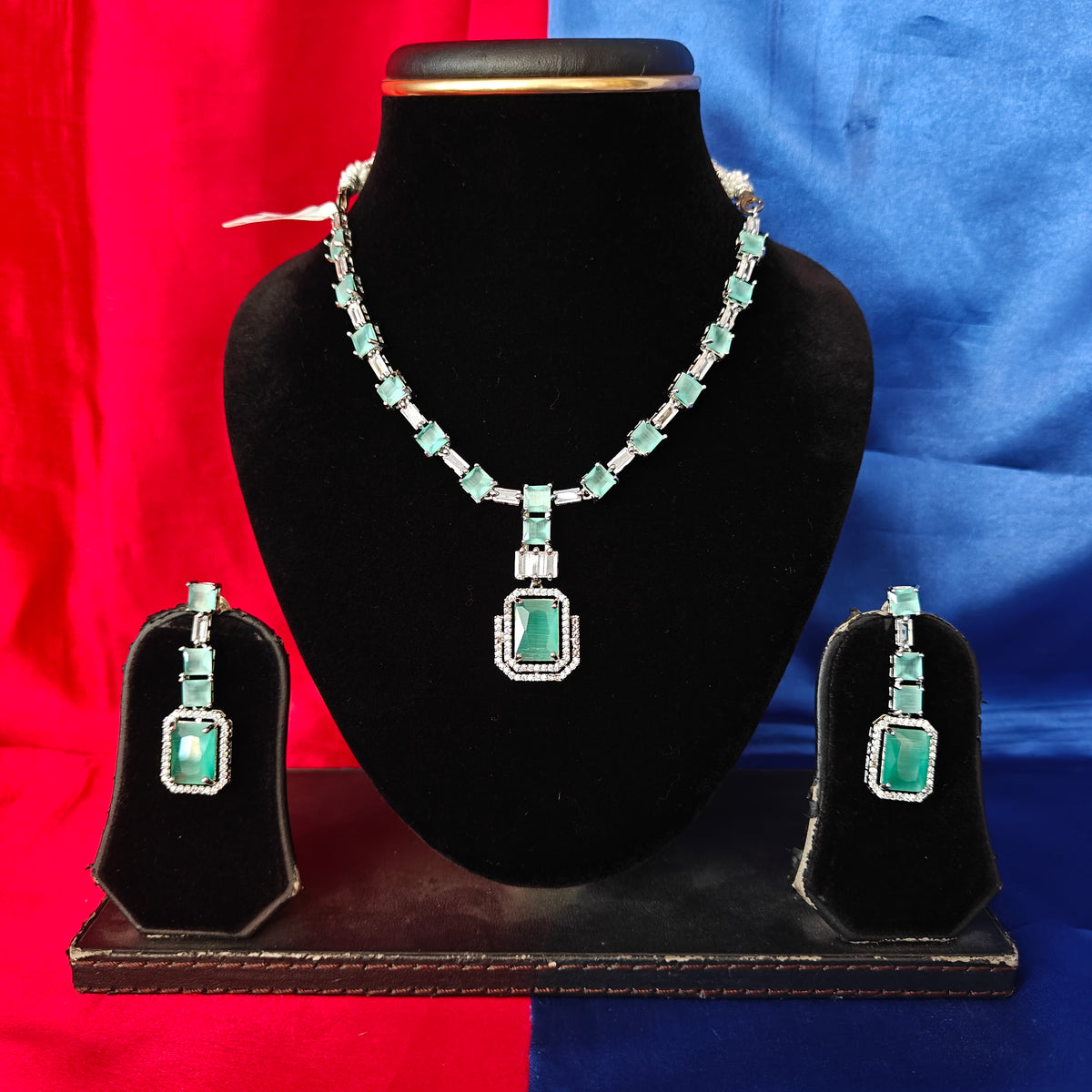 Elegant AD Short Necklace In Pista Green Coloured Stone