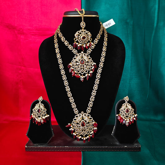 Beautiful Victorian Combo Set In Maroon Beads