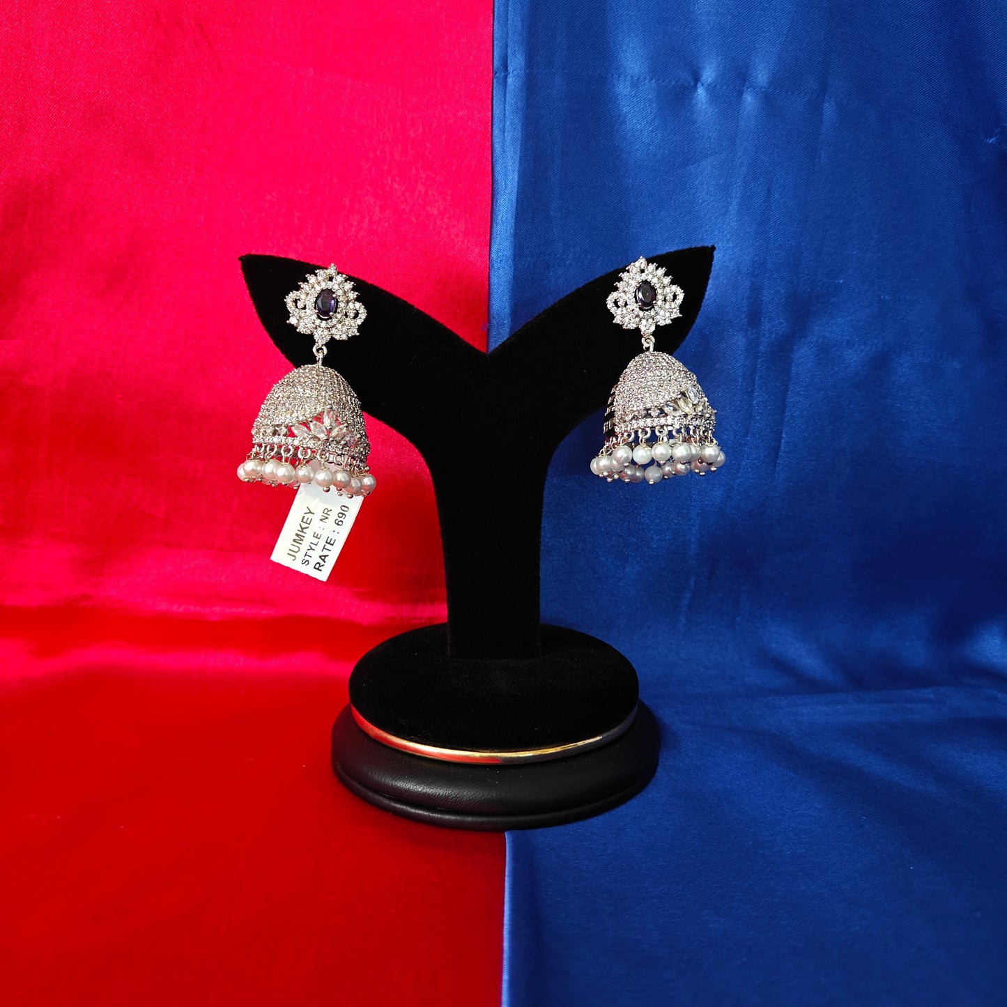 Beautiful Silver Jhumki In Purple Stone